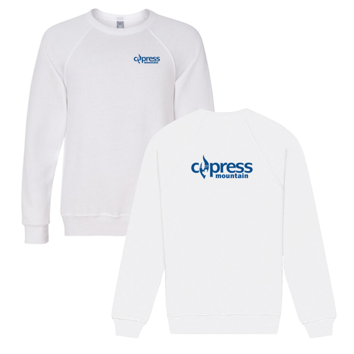 Cypress Adult Crewneck Blue Chest and Back Logo White 