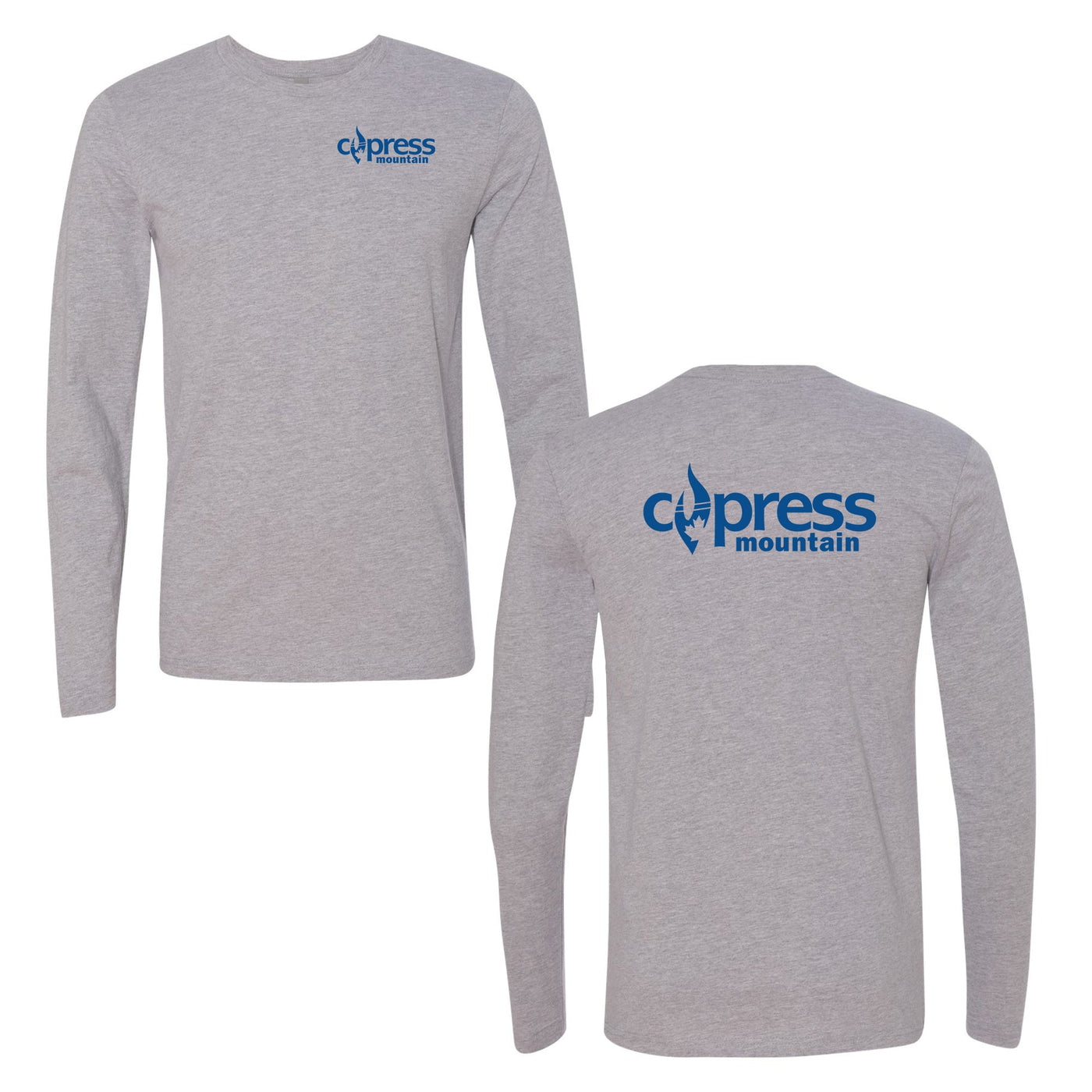 Cypress Adult Long Sleeve Blue Chest and Back Logo Heather Grey 