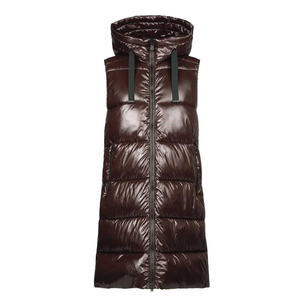 Save The Duck Women's Iria Long Hooded Puffer Vest 2024 BROWN BLACK