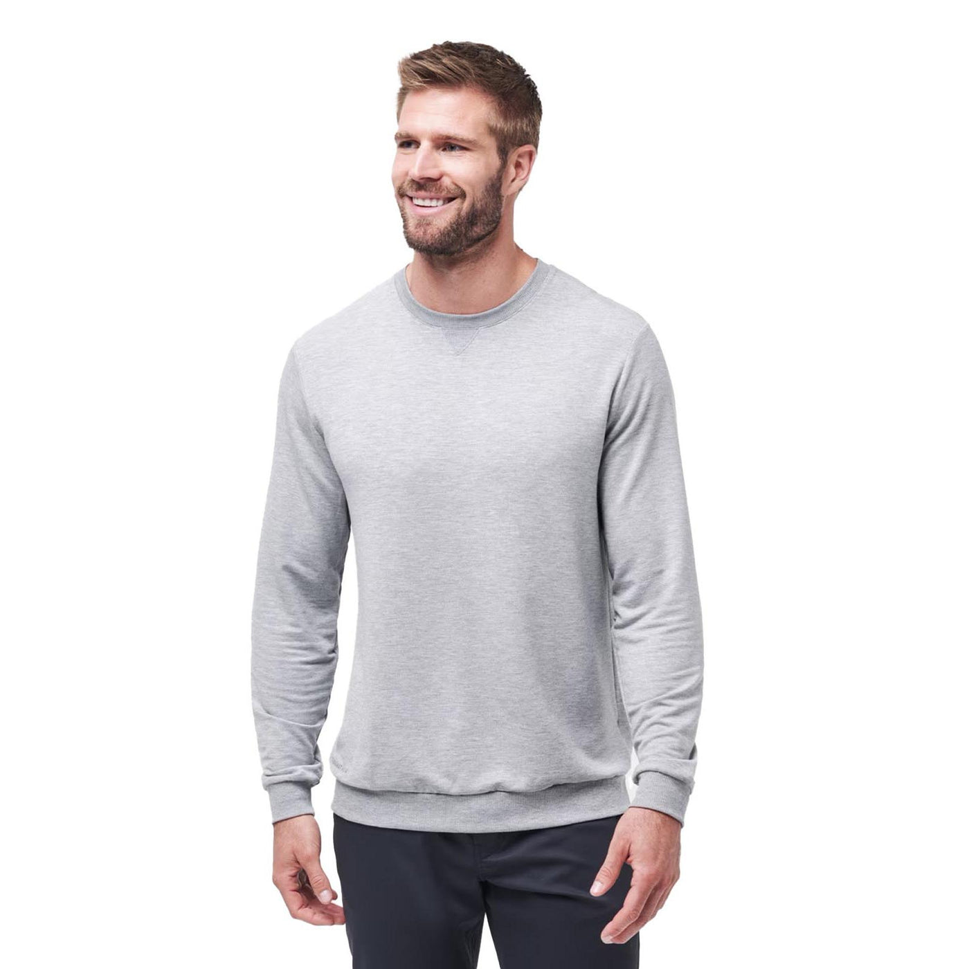 TravisMathew Men's Amenities Crew Sweatshirt 2024 HEATHER DARK GREY