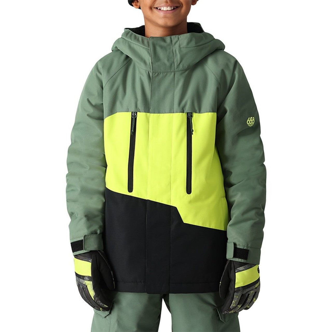 686 Boy's Geo Insulated Jacket 2026 CLCB CYPRESS LIME COLORBLOCK