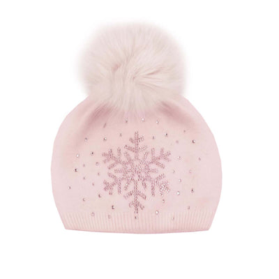 Mitchie's Matchings Women's Snowflake Sparkle Beanie with Snap Upcycled Fox Pom 2025 PINK/PINK