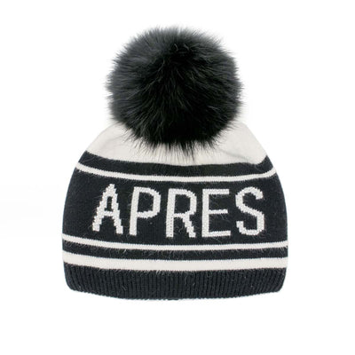 Mitchie's Matchings Women's Apres Ski Knit Hat with Fox Pom 2025 BLACK-WHITE