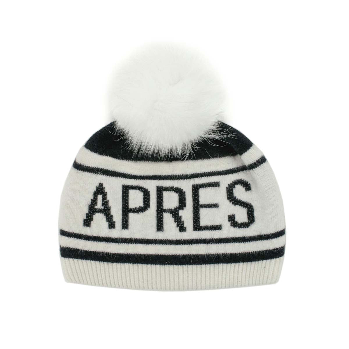 Mitchie's Matchings Women's Apres Ski Knit Hat with Fox Pom 2025 WHITE/BLACK
