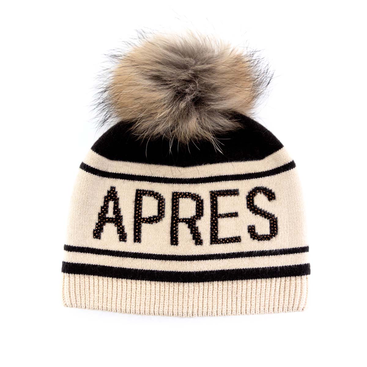 Mitchie's Matchings Women's Apres Ski Knit Hat with Fox Pom 2025 BEIGE