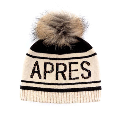 Mitchie's Matchings Women's Apres Ski Knit Hat with Fox Pom 2025 BEIGE