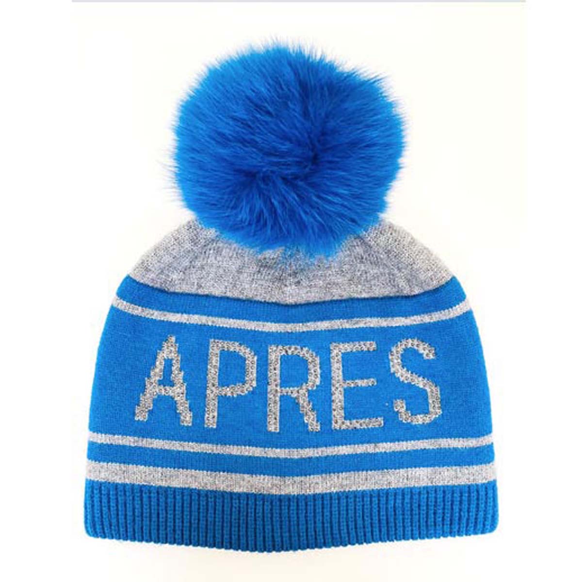 Mitchie's Matchings Women's Apres Ski Knit Hat with Fox Pom 2025 ELECTRIC BLUE