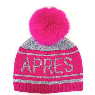 Mitchie's Matchings Women's Apres Ski Knit Hat with Fox Pom 2025 FUSCHIA