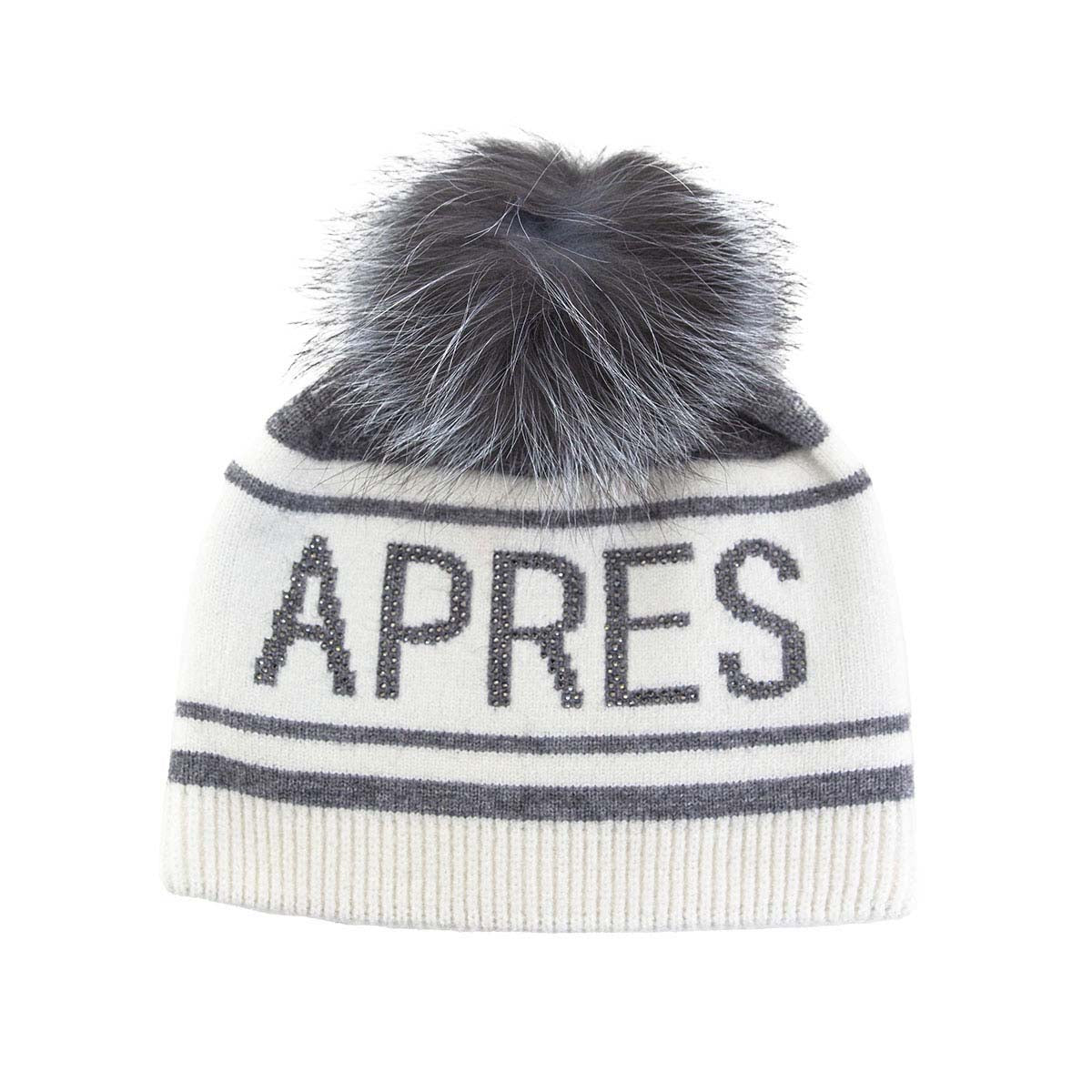 Mitchie's Matchings Women's Apres Ski Knit Hat with Fox Pom 2025 GREY/WHITE