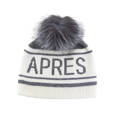 Mitchie's Matchings Women's Apres Ski Knit Hat with Fox Pom 2025 GREY/WHITE