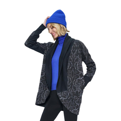 Tonia Debellis Women's Cocoon Coat 2025 LOGO DAMASK BLACK/CHARCOAL