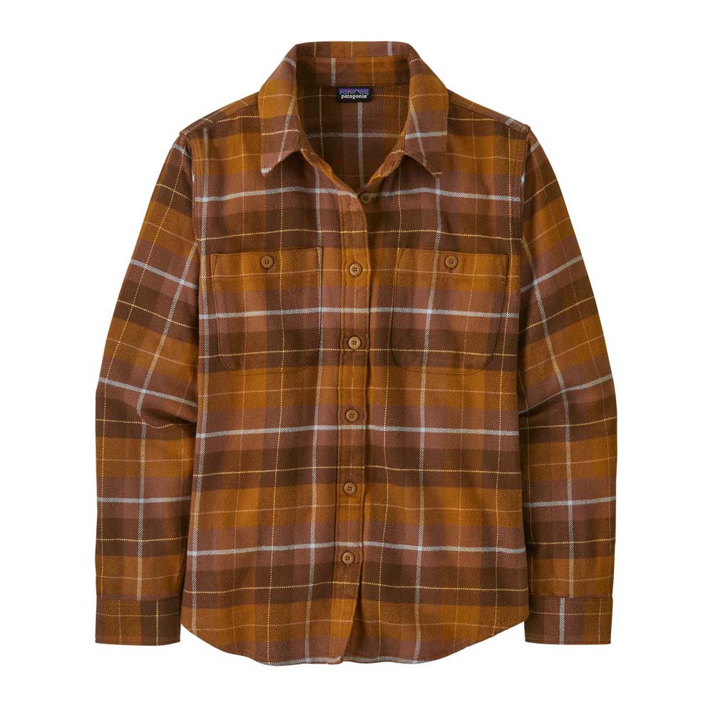Patagonia Women's Fjord Flannel Shirt 2025 Hcbn Happy Camper Shelter Brown