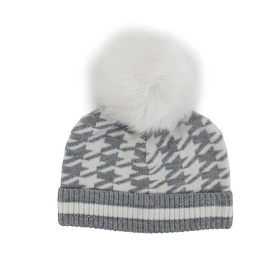 Mitchie's Matchings Women's Knit Houndstooth Beanie with Fox Pom 2025 GREY