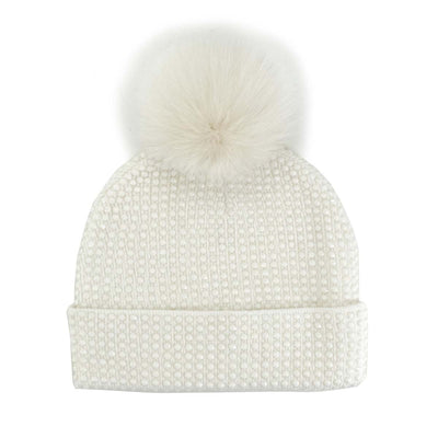 Mitchie's Matchings Women's Knit Crystal Beanie with Fox Pom 2025 IVORY