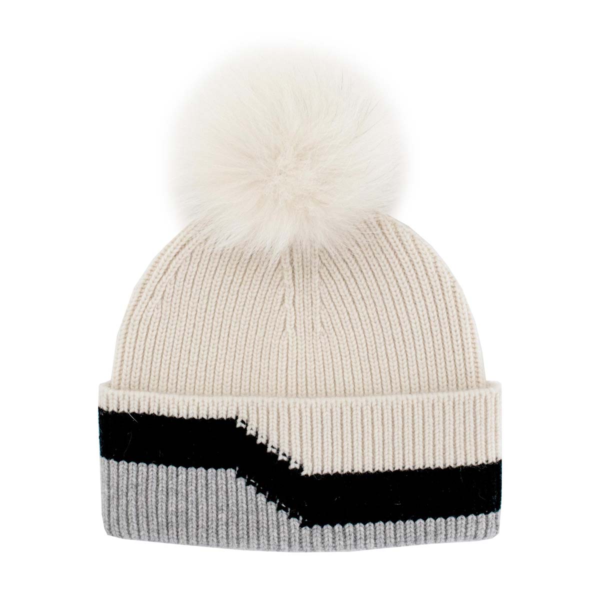 Mitchie's Matchings Women's Cashmere Blend 3-Tone Beanie 2025 Ivory Black Grey