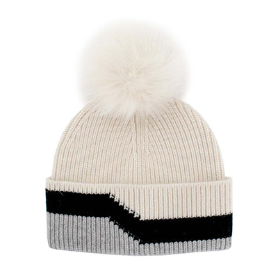 Mitchie's Matchings Women's Cashmere Blend 3-Tone Beanie 2025 Ivory Black Grey
