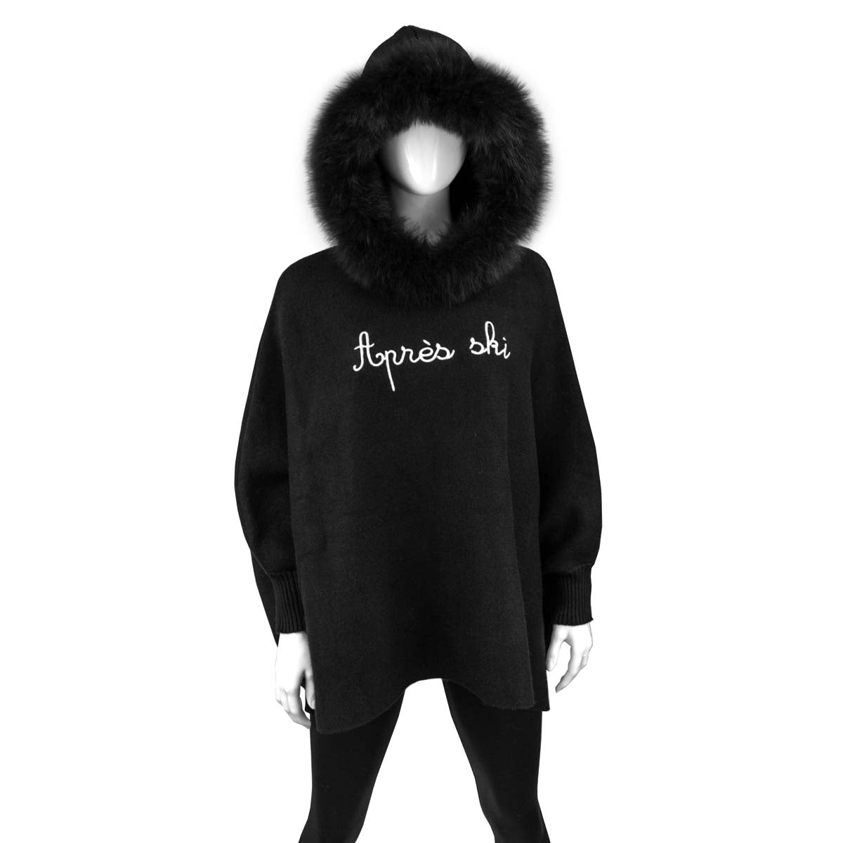 Mitchie's Matchings Women's Apres Ski Hoodie with Sleeves and Fox Trim Hood 2025 BLACK/TAN