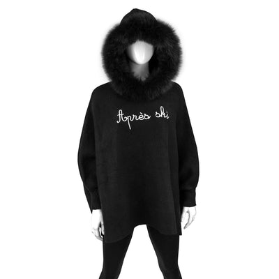 Mitchie's Matchings Women's Apres Ski Hoodie with Sleeves and Fox Trim Hood 2025 BLACK/TAN