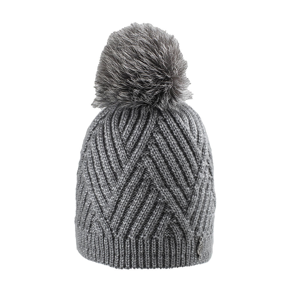 Harricana Women's Chevron Beanie with Fur Pom 2025 GREY