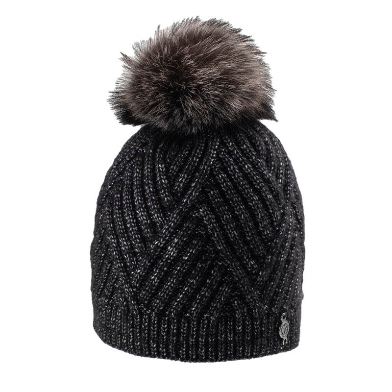 Harricana Women's Chevron Beanie with Fur Pom 2025 BLACK