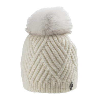 Harricana Women's Chevron Beanie with Fur Pom 2025 4900 Cream