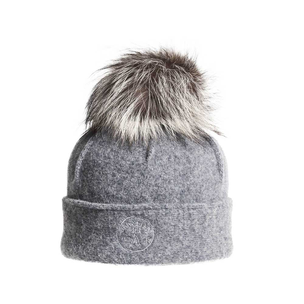 Canadian Hat Women's Orwel-P Ormos Pleated Beanie with Upcycled Fur Pom 2025 HEATHER GREY