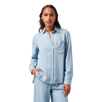 Travis Mathew Women's Chambray Button Down Long Sleeve Shirt 2025 4LWA LIGHT WASH
