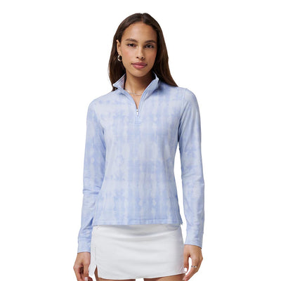TravisMathew Women's Featherweight Printed Long Sleeve Zip 2025 4BRU BRUNNERA BLUE