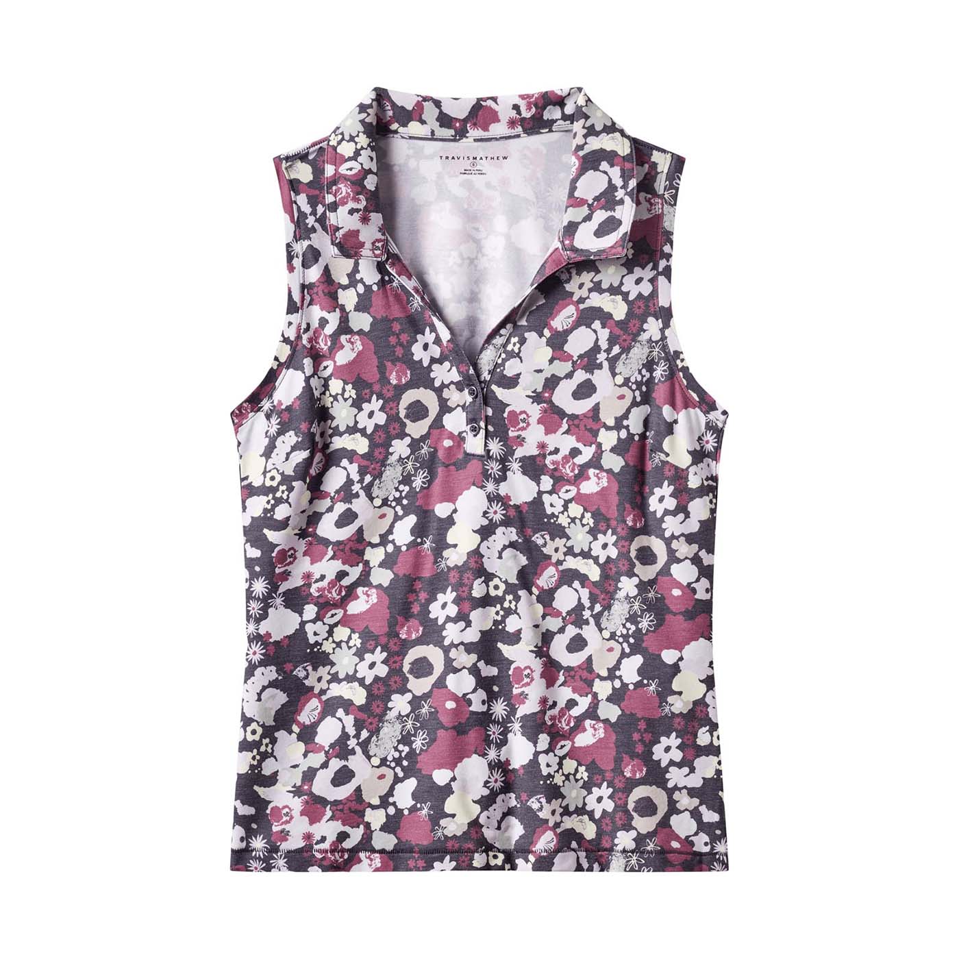 TravisMathew Women's Featherweight Printed Sleeveless Polo Shirt 2025 C0581 GRAYSTONE FLORAL MULTI