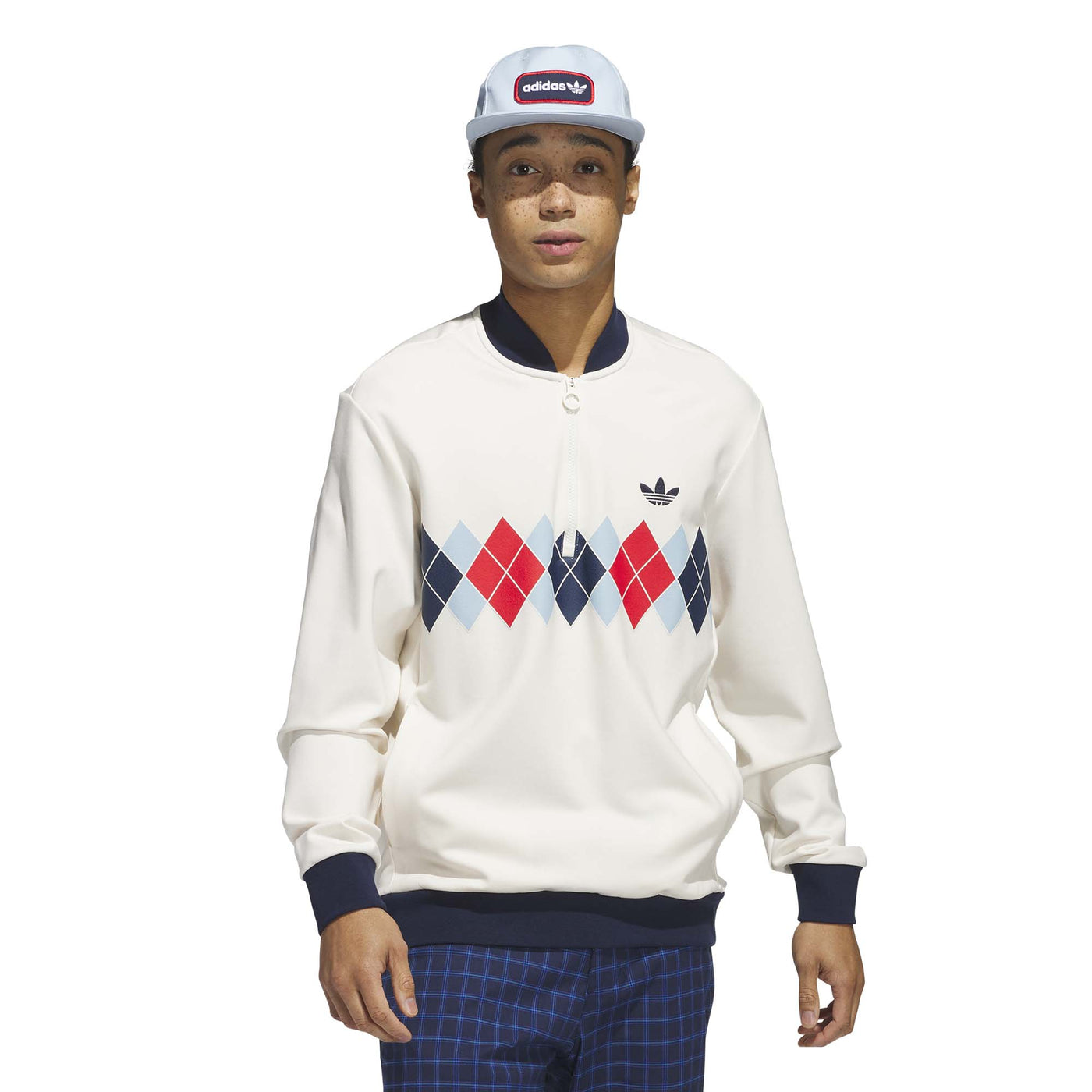 Adidas Men's Originals Argyle Printed 1/4-Zip Sweatshirt - Chalk White 2025