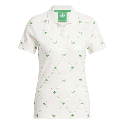 Adidas Women's Originals Printed Trefoil Polo Shirt - Chalk White/Green 2025 CHALK WHITE/GREEN