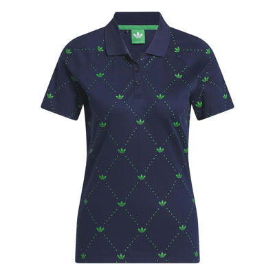 Adidas Women's Originals Printed Trefoil Polo Shirt - Night Indigo/Green 2025 NIGHT INDIGO/GREEN