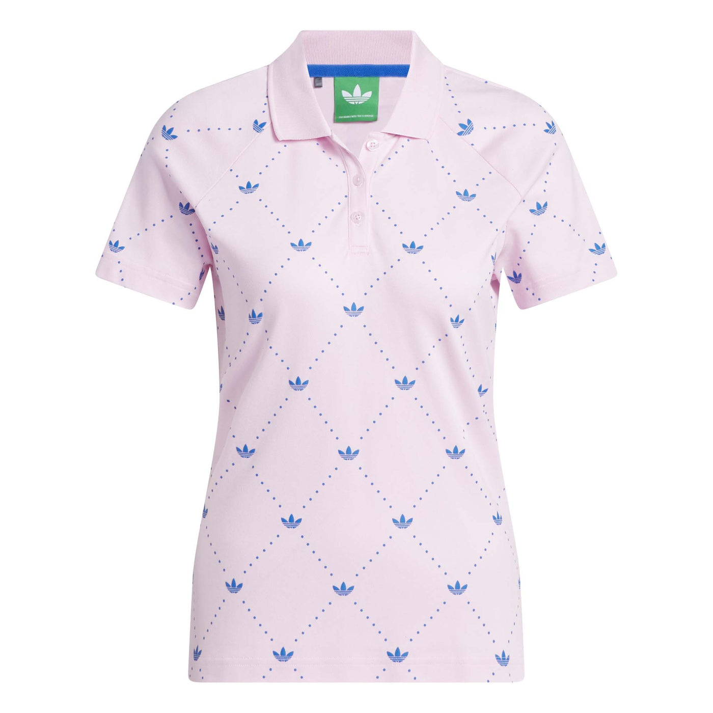 Adidas Women's Originals Printed Trefoil Polo Shirt - Clear Pink/Bluebird 2025 CLEAR PINK/BLUEBIRD