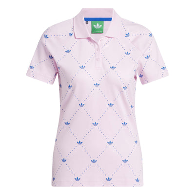 Adidas Women's Originals Printed Trefoil Polo Shirt - Clear Pink/Bluebird 2025 CLEAR PINK/BLUEBIRD