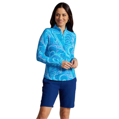 IBKUL Women's Rebecca Long Sleeve Mock Neck Top 2025 TURQUOISE MULTI