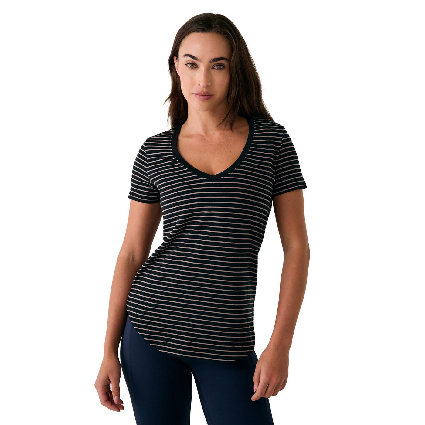 Lole Women's Dynamic V-Neck Shirt 2025 N757 BLACK STRIPE