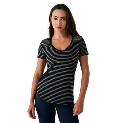 Lole Women's Dynamic V-Neck Shirt 2025 N757 BLACK STRIPE