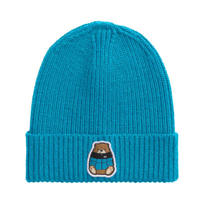 The North Face Junior's Logo Box Cuffed Beanie 2026 FOP MERIDIAN BLUE/NUPTSE BEAR PATCH