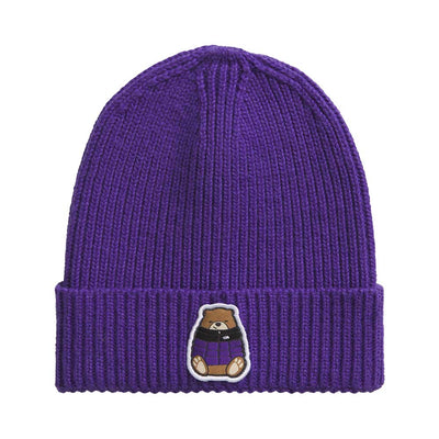 The North Face Junior's Logo Box Cuffed Beanie 2026 FOS PEAK PURPLE/NUPTSE BEAR PATCH