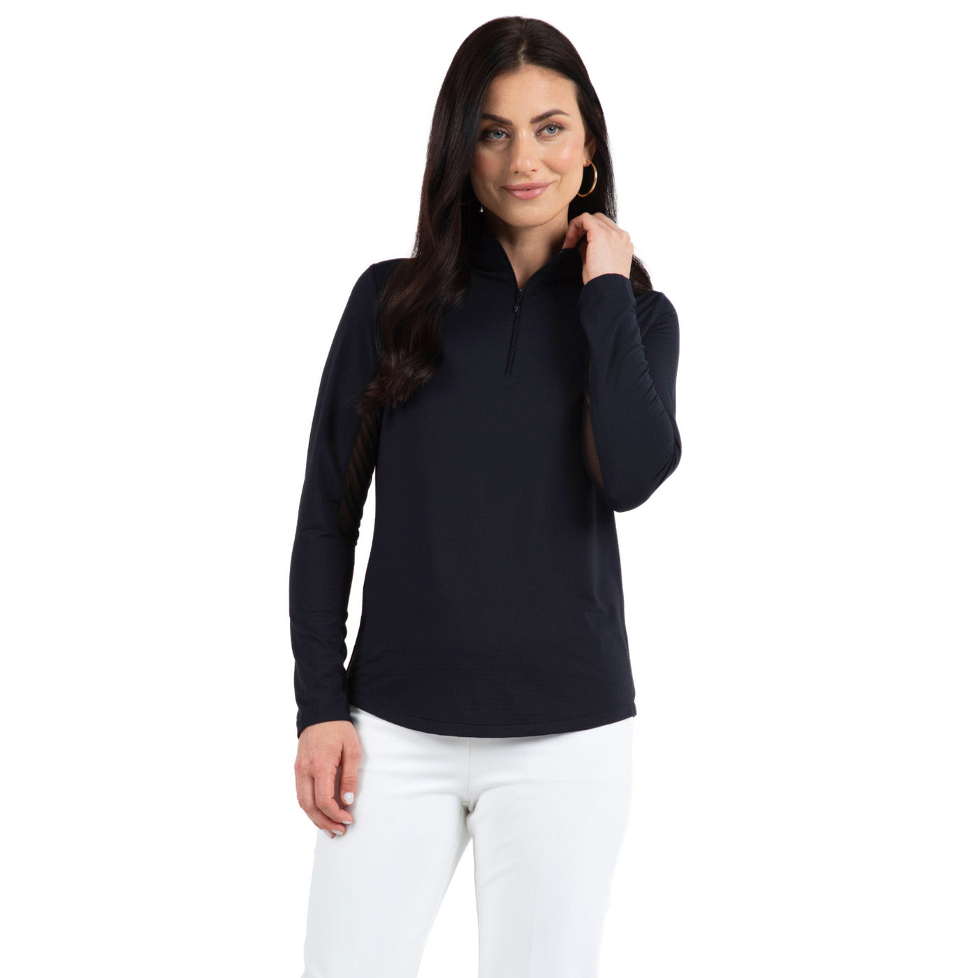 IBKUL Women's Solid Long Sleeve Mock Neck Top 2025 BLACK/WHITE
