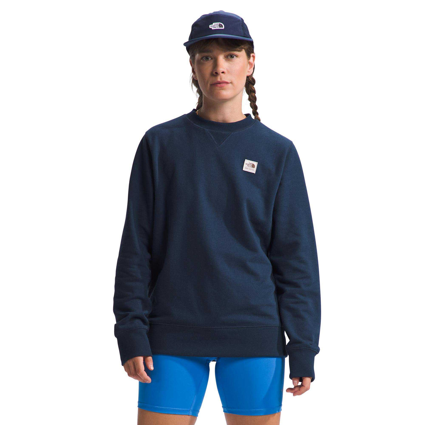 The North Face Women's Heritage Patch Crew Sweatshirt 2024 SUMMIT NAVY/TNF WHITE