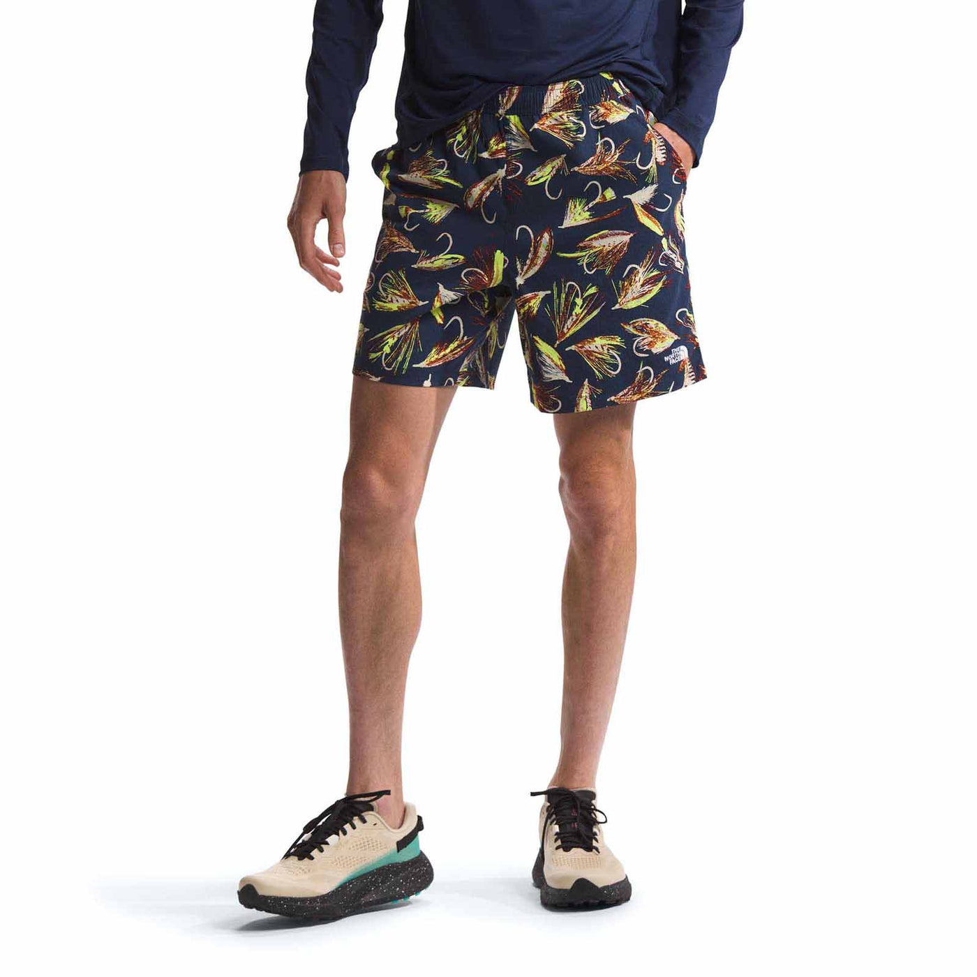 The North Face Men's Class V Pathfinder Pull-On Shorts 2025 SIM SUMMIT NAVY HAND TIED FLY PRINT