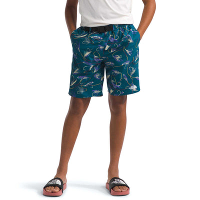 The North Face Boy's Amphibious Class V Belted Shorts 2025 BLUE MOSS GONE FISHING PRINT