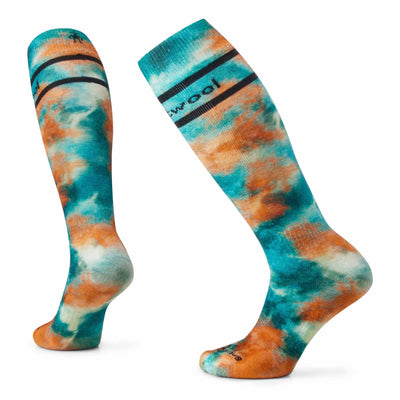 Smartwool Women's Ski Full Cushion Tie Dye Print OTC Socks 2025 CASCADE GREEN