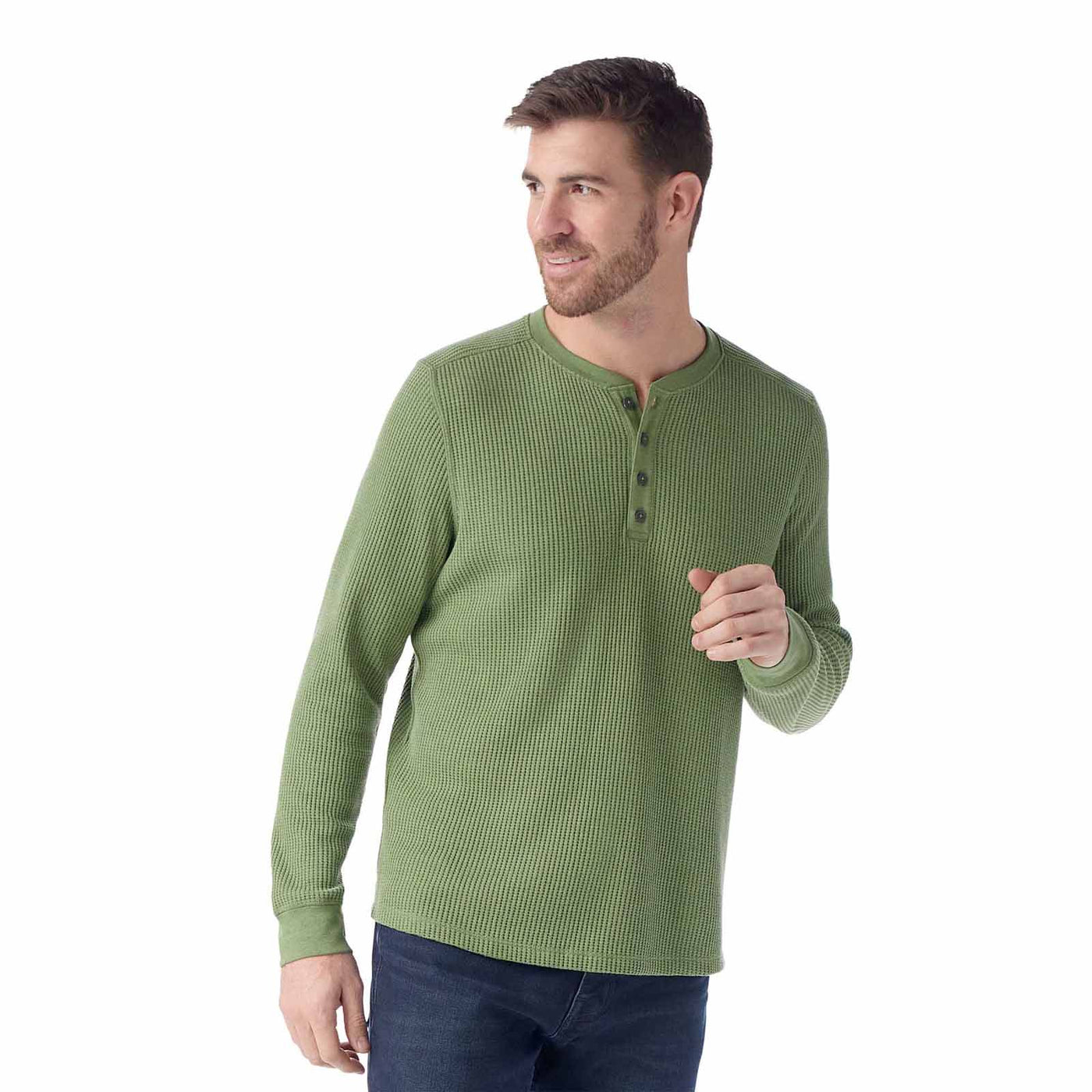 Smartwool Men's Waffle Long Sleeve Henley 2025 FERN GREEN