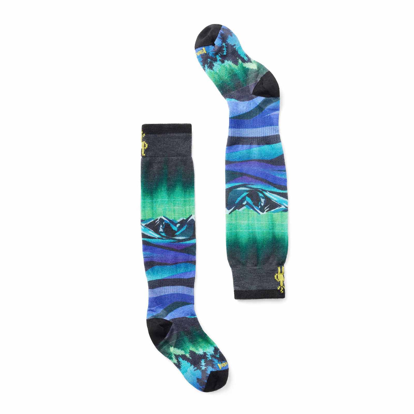 Smartwool Junior's Ski Zero Cushion Aurora Flash Print OTC Socks 2025 BLACK