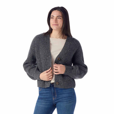 Smartwool Women's Cozy Lodge Cropped Cardigan Sweater 2025 CHARCOAL HEATHER