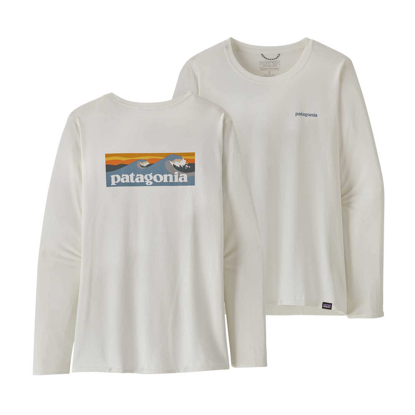 Patagonia Women's Long-Sleeved Capilene® Cool Daily Graphic Shirt - Waters 2024 BLWI BOARDSHORT LOGO LIGHT PLUME GREY WHITE