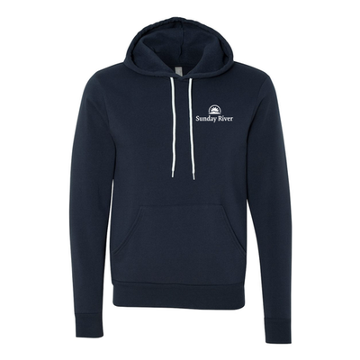 Sunday River Adult Hoodie White Chest and Back Logo Navy 