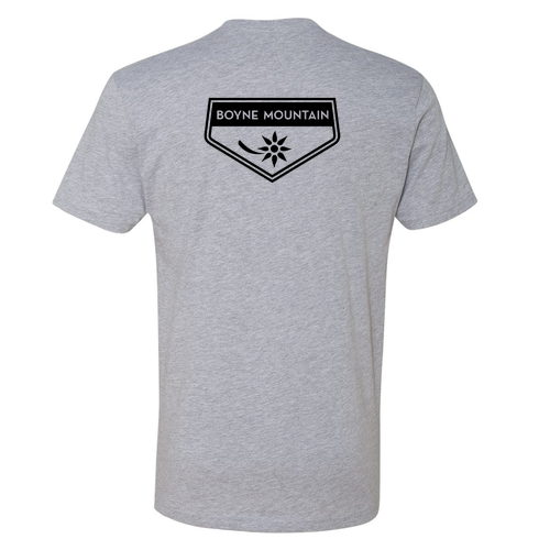 Boyne Mountain Adult T-Shirt Black Chest and Back Logo Heather Grey 